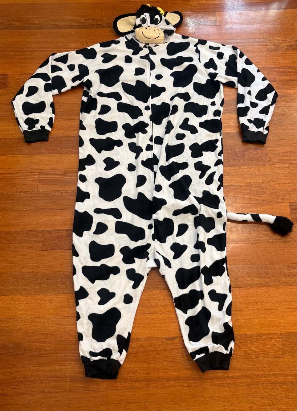 Cow Animal Character Fleece Hooded Onesie Jumpsuit with Tail Adult XL